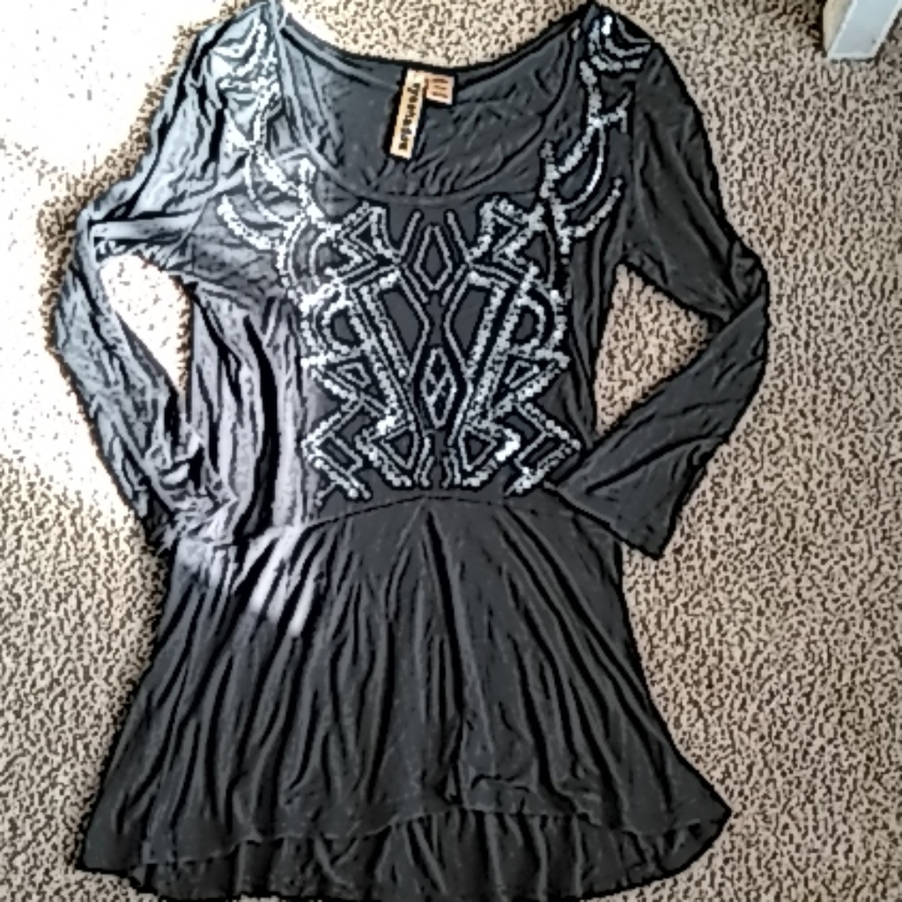 Eyeshadow dark gray sequins long sleeve top size s